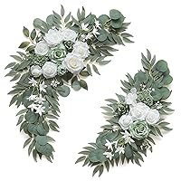 Faux Flower Swag Set of 2 for Wedding Welcome Signs Floral Decorations, Sage Green Wedding Arch Flowers for Wedding Reception Ceremony