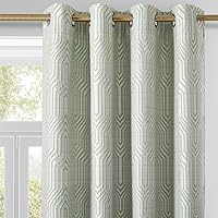 Mint Green and Silvery 100% Blackout Jacquard Geometric Pattern Curtains,52 Inch Wide 96 Inch Length 2 Panels, Thermal Insulated Noise Reducing Anti-Rust Grommet Drapes for Bedroom Living Room