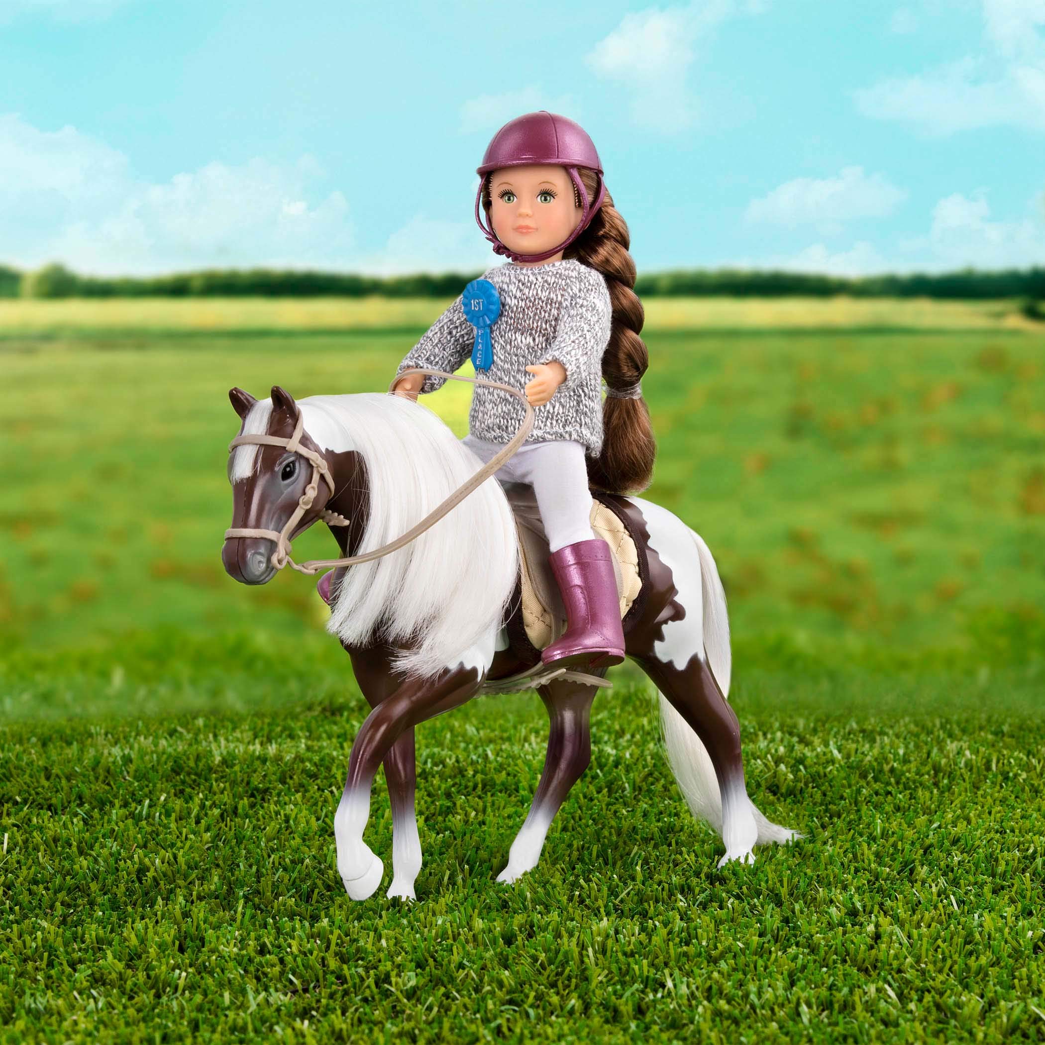 Lori – Toy Horse – White & Brown 6-Inch Horse for Mini Doll – Animal & Accessories – Play Set for Kids – 3 Years + – Pinto Horse