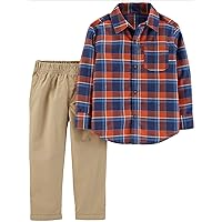 Carter's Boys' 2-Piece Long Sleeve Top and Pants Set (5T, Plaid/Khaki)