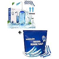 Waterpulse Neti Pot Sinus Rinse Bottle 300ml with 30 Nasal Wash Salt Packets and 120 Saline Packets Sinus Rinse Packets for Neti Pots