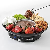 Nostalgia 10-Ounce Electric Fondue Party Set for Melted Chocolate, Cheese, Sauce, or Broth, with 3-Section Food Tray and 4 Dipping Forks, Black