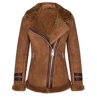 Women's Brown Sheepskin Biker Merino Shearling Aviator Leather Jacket