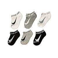 Nike Kid`s Swoosh Cushioned No Show Training Socks 6 Pack (Black(BN0472--42)/Grey/White, 5-7 (Little Kids))