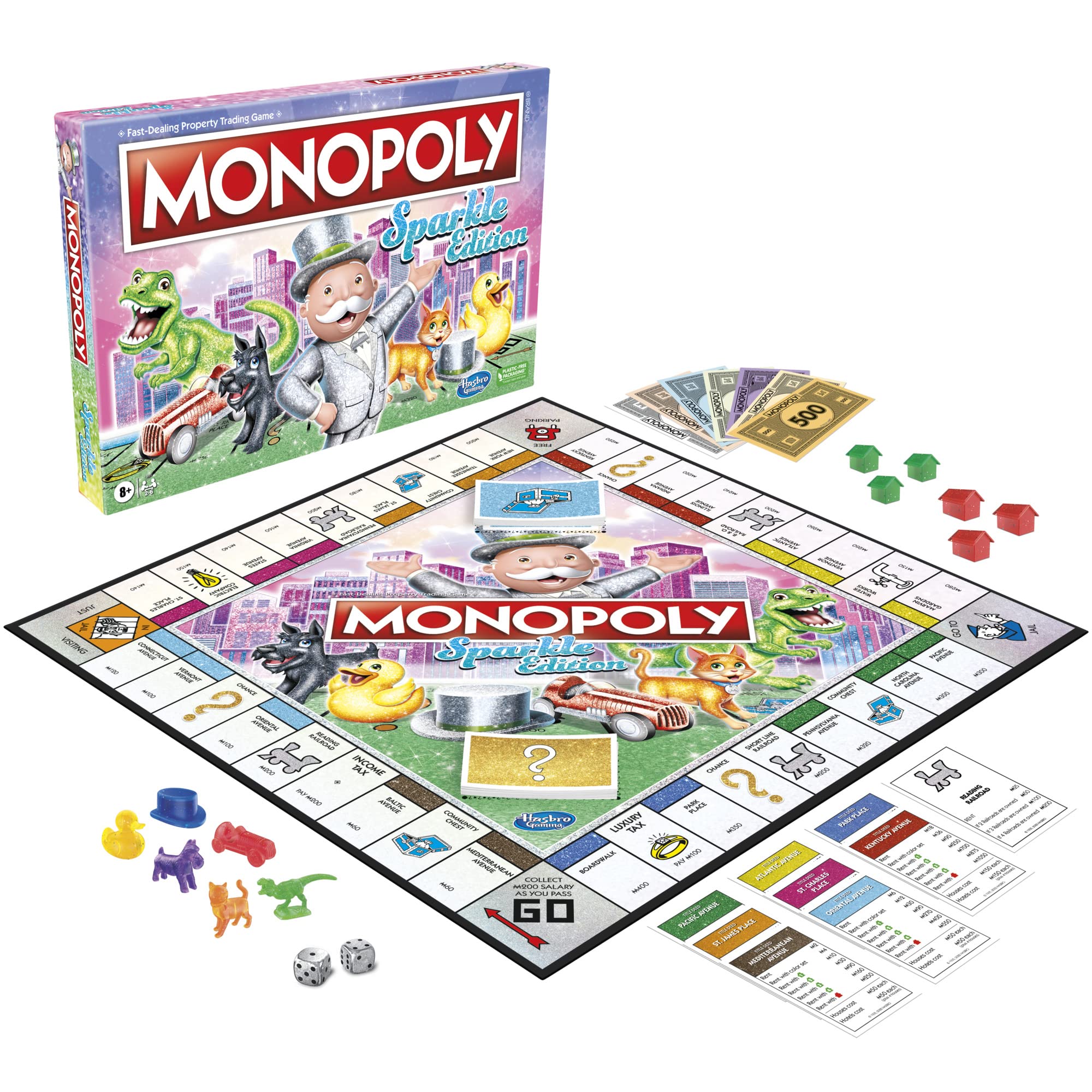 Monopoly Sparkle Edition Board Game, Family Games, with Glittery Tokens, Pearlescent Dice, Sparkly Look, (Amazon Exclusive), 2-6 players