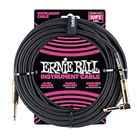 Ernie Ball Braided Instrument Cable, Straight/Angle, 10ft, Black (P06081)