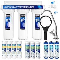 3 Stage Under Sink Drinking Water Filtration System Removes Chlorine, and Yearly Supply (2 Extra) CTO, (2 Extra) GAC & (3 Extra) PP Sediment Cartridges 5 Micron, Meets NSF Standards & Regulations