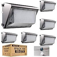 Lightdot 6Pack 70W LED Wall Pack Lights, 100-277v Dusk to Dawn with Photocell, 10500Lm 5000K Daylight IP65 Waterproof Wall Mount Outdoor Security Lighting Fixture, Energy Saving