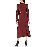 The Drop Women's Odette Long Sleeve Mock-Neck Belted Swing Maxi Dress