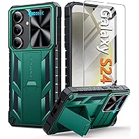 FNTCASE for Samsung-Galaxy S24 Protective Case: Military Grade Dropproof Cell Phone Cover with Kickstand & Slide | Heavy Duty Rugged Phonecase Bumper Textured | Heavy Duty Protector(Green)