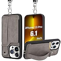 TOOVREN iPhone 13 Pro Case: Wallet & Strap, Leather Card Holder, Kickstand, Detachable Neck Strap, Protective Back Cover