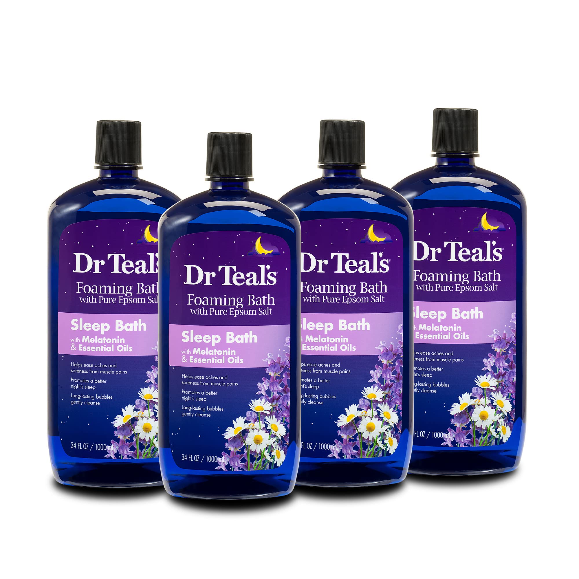 Dr Teal's Sleep Spray, Melatonin & Essential Oils, 6 fl oz (Pack of 3) & Foaming Bath with Pure Epsom Salt, Melatonin Sleep Soak with Essential Oil Blend, 34 fl oz (Pack of 4)