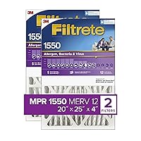 Filtrete 20x25x4 Air Filter MPR 1550 DP MERV 12, Healthy Living Ultra Allergen Deep Pleat, 2-Pack, Fits Lennox & Honeywell Devices (exact dimensions 19.88x24.63x4.31)