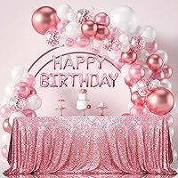 Eternal Beauty Sequin Tablecloth, Rectangular Valentine's Day Sequin Table Cloth for Party, Cake Dessert Sparkly Sequin Overlay (Fuchsia Pink, 60x102-inch)