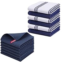 Homaxy 100% Cotton Waffle Weave Kitchen Dish Cloths 12 Pack Navy Blue, Ultra Soft Absorbent Quick Drying Dish Towels 6 Pack and Cotton Waffle Weave Stripe Dish Towels 6 Pack, 12x12 Inches