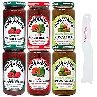 Sweet Pepper Hot Pepper Picalilli Relish - Bundle with (2) 11oz Jars Howards Sweet Pepper Relish, (2) 11oz Jars Howard Hot Pepper Relish, (2) 11oz Jars Howards Green Piccalilli Relish and (1) Wyked Yummy Sandwich Spreader