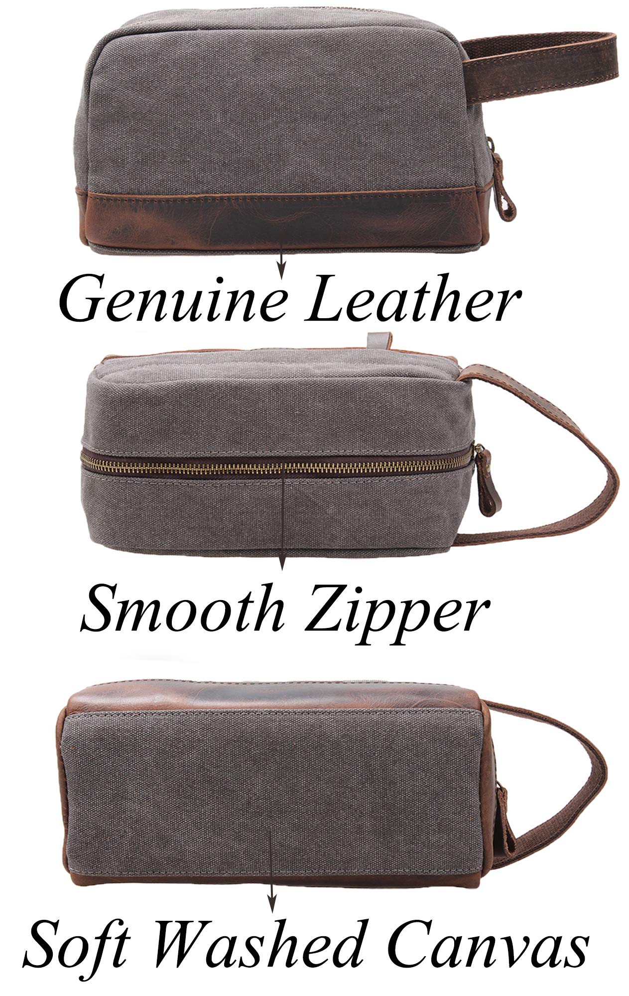 Vintage Leather Canvas Travel Toiletry Bag Shaving Dopp Kit #A001 (Grey)