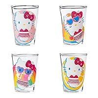 Silver Buffalo Sanrio Hello Kitty Summer Pool Floatie Glitter 4 Pack Mini Glass Set, 1.5 Ounces