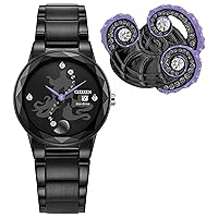 Citizen Women's Eco-Drive Disney Villian Ursula Crystal Watch and Pin Gift Set in Black Ion Plated Watch, Black Dial (Model: GA1075-68W)