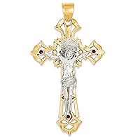 Extra Large Crucifix Pendant with Red CZ in 14K Two-Tone Gold for Men