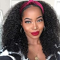 Nadula Hair Afro Kinky Curly Half Wigs Human Hair for African American Women, 100% Virgin Human Hair Headband Curly 3/4 Half Wigs Glueless Put and Go Beginner and Friendly 150% Density 14 Inch