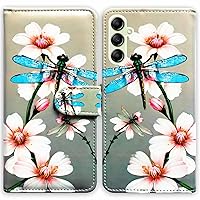 Galaxy A25 5G Case,Blue Wing Dragonfly Flowers Leather Flip RFID Blocking Phone Case Wallet Cover with Card Slot Holder Kickstand for Samsung Galaxy A25 5G