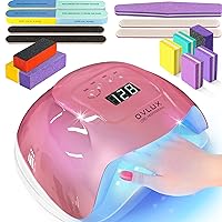 Professional manicure tool kit with Fast 128W UV LED Nail Light Lamp dryer for Acrylic nails, Gel Nail Polish, 16 Pcs Emery board Nail Files and Buffers Set, medium 60/80 grit nail buffer files
