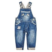 KIDSCOOL SPACE Baby Little Kids Cute Denim Embroidered Fashion Jean Overalls