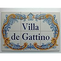 Hand-painted Ceramic Tiles, 28x42 cm (11x16.5 in). Address Tile Mural; Address sign; Signage Ceramic Tile; Family Name; House name.
