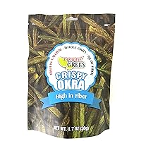 Crispy Crunchy Whole Okra Chips High in Fiber and Calcium, 100% Natural & Gluten-Free, Paradise Green 1.7oz x 2 Packs/ Shipped by Thai Pantry.net