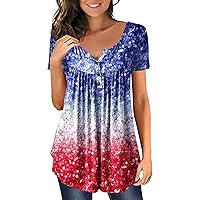 Summer Tops for Women-American Flag T Shirt- 4th of July Shirt- 2024 Spring Casual Printed 3/4 Sleeve Tunic Tops