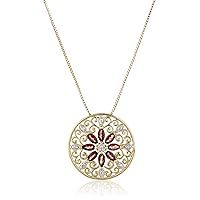 Amazon Collection 18k womens Yellow Gold Plated Sterling Silver Genuine Garnet and Diamond Accent Filigree Mandala Pendant Necklace, 18