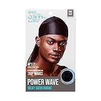 KISS COLORS & CARE Power Wave Silky Satin Durag - Black, Maximum Wave formation, Ultra-Compression, Breathable Premium Fabric, One Size Fits All, Durable & Versatile For All Hair Types