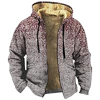 Winter Coat For Men With Hood Fleece Lined Zip Up Graphic Coat Cold Weather Windbreaker Casual Jacket