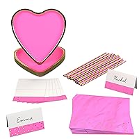 Hallmark Crayola Hallmark Color Pop Tickle Me Pink and Gold Heart Party Supplies (12 Paper Plates, 12 Paper Straws, 12 Place cards, 24 Napkins) for Birthdays, Bridal Showers, Valentine's Day
