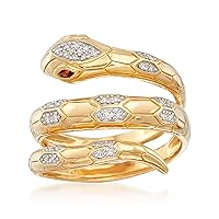 Ross-Simons 0.10 ct. t.w. Diamond Snake Wrap Ring With Garnet Accents in 18kt Gold Over Sterling