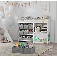 Toy Storage Organizer, Toy Bookshelf with 10 Fabric Bins and Movable Toy Chest, Toy Storage Cabinet for Playroom, Bedroom, Nursery, School