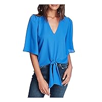 1. STATE Womens Blue Tie Bell Sleeve V Neck Top Size XS