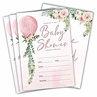 25 Baby Shower Invitations With Envelopes, It'S A Girl! Floral Theme Double-Sided Fill-In Invites For Baby Shower, Gender Reveal, Baby Announcement-Baby Shower Party Decorations & Supplies-BSI-A03