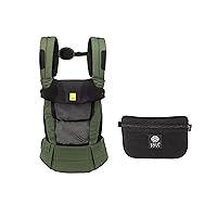 LÍLLÉbaby Complete Airflow Deluxe Ergonomic 6-in-1 Baby Carrier Newborn to Toddler - with Lumbar Support - for Children 7-45 Pounds - Olive/Black and Universal Pocket Pouch Bundle
