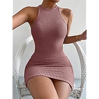 Fall Dresses for Women 2023 Keyhole Back Halter Bodycon Dress Dresses for Women (Color : Dusty Pink, Size : X-Small)