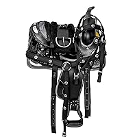 Manaal Enterprises Synthetic Western Barrel Racing Trail Equestrian Full Tack Set Comfort Horse Saddle Light Weight All Accessory Included Size 10-18 inch Seat.
