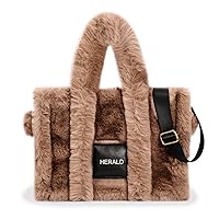 Herald Large Tote Bag for Women Soft Winter Fluffy Fuzzy Furry Plush Top Handle Purse and Handbag With Long Shoulder Strap