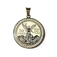 Men Women 925 Italy 14k Gold Finish Iced Round Mexican Coin Centenario Mexicano Moneda 50 Pesos Ice Out Pendant Stainless Steel Real, Men's Jewelry, Iced Pesos Coin Pendant, Chain Pendant