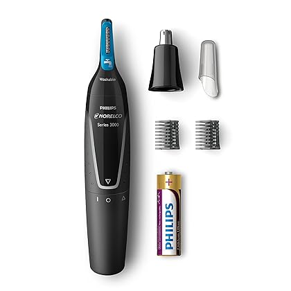 Philips Norelco Nose Hair Trimmer 3000, NT3000/49, Precision Groomer with 6 pieces for Nose, Ears and Eyebrows