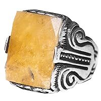 925 Sterling Silver Men Ring, Natural Yellow Sapphire Gemstone, Free Express Shipping