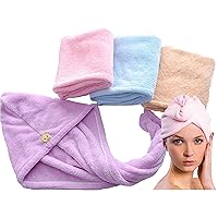 Microfiber Hair Towel Drying Wraps with Button Super Absorbent Soft Quick Dry Easy 10 X 26 inch Long Thick Curly Hair for Woman Girls Mom Daughter Kids