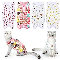 4 Pieces Cat Recovery Suits Cotton Recovery Body Wraps Breathable Kittens Recovery Clothes for Cats Small Dogs Abdominal Recovery Weaning (Banana, Football, Strawberry, Donut,L)