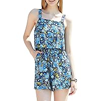RAISEVERN Womens Romper Summer Sleeveless Allover Floral Print Short Cami Jumpsuit Vacation Outfits with Pockets