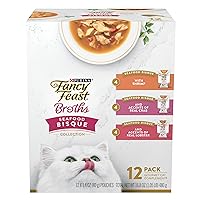 Purina Fancy Feast Broths Seafood Bisque Complement Lickable Grain Free Wet Cat Food Variety Pack - (Pack of 12) 1.4 oz. Pouches
